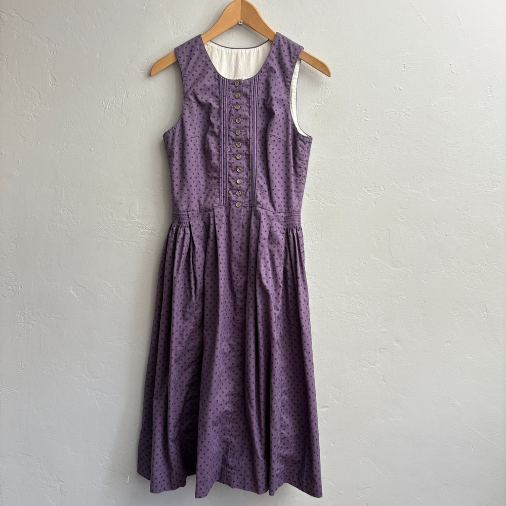 Rose Dirndl German Dress Women Size 38 Small Purple Ditsy Floral Sleeveless